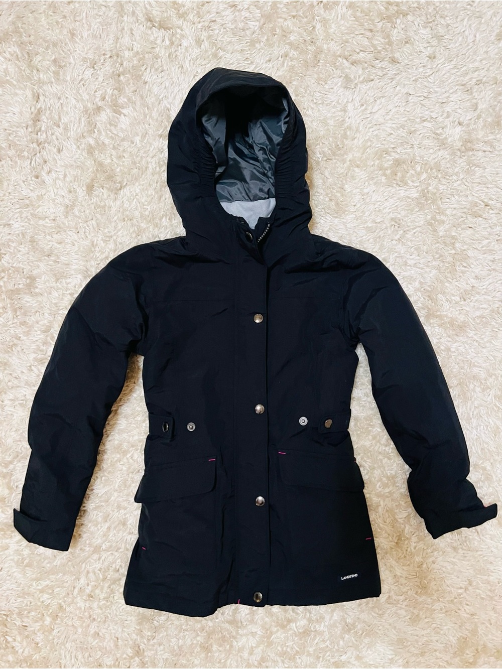 Lands' End Navy Blue Hooded Puffer Jacket Girls Sz 6X-7